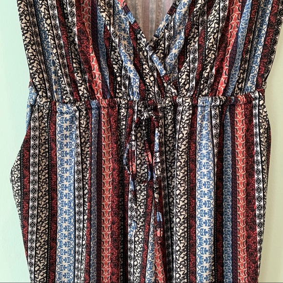 🏷️BCBGeneration Batik Tribal Faux Wrap Open Leg Stretch Romper Jumpsuit POCKETS - Picture 7 of 14